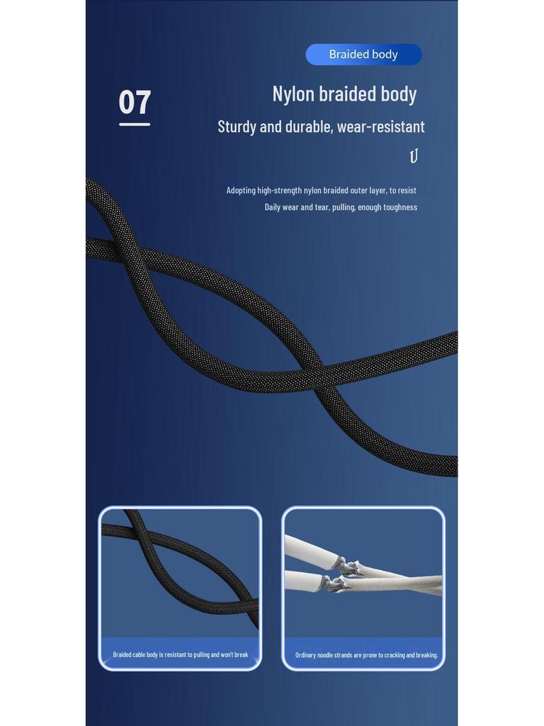 Braided Round Head Dual Elbow Fast Charging Cable for Apple Devices