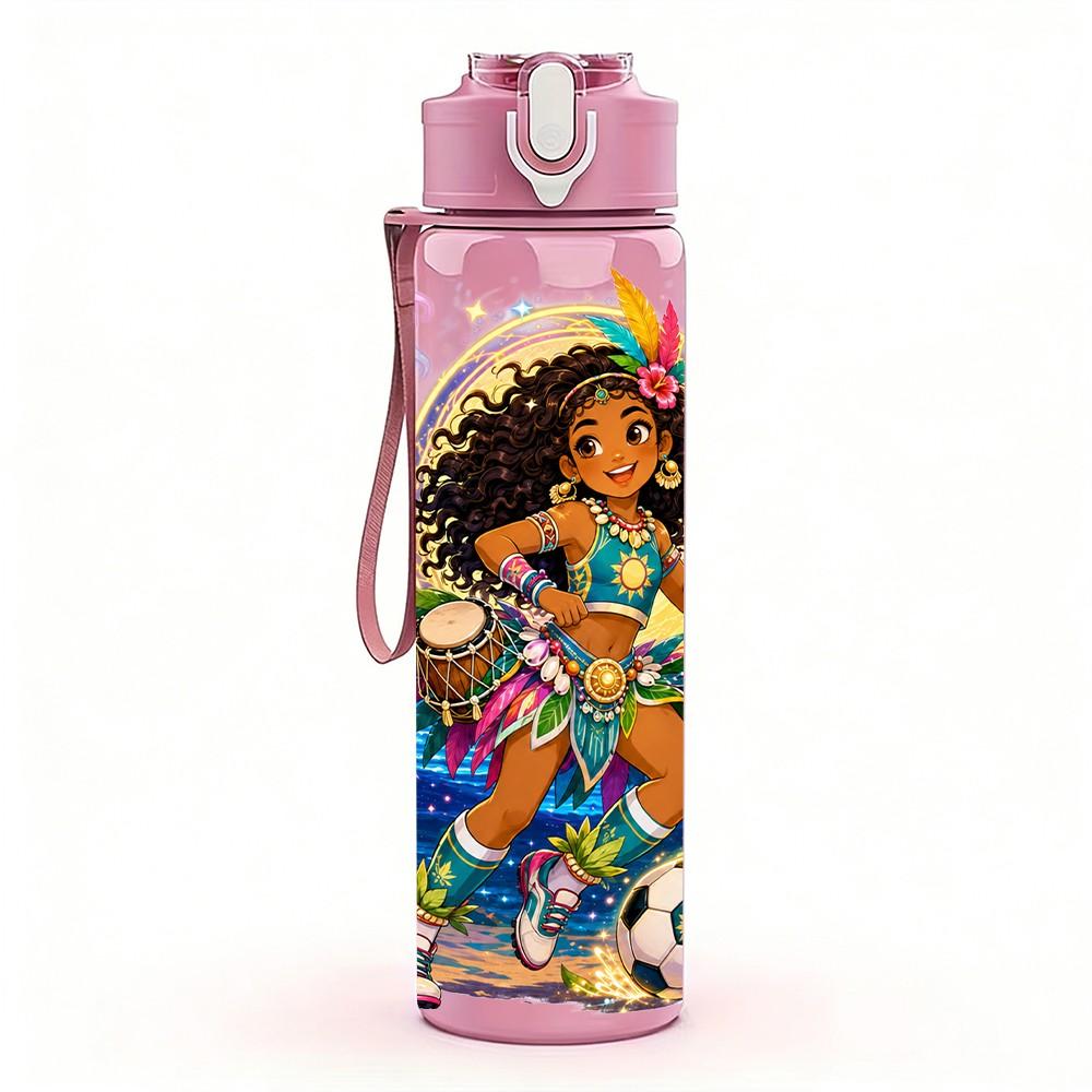 1PC Festive Carnival Color Crowd Scene 750ml Color Plastic Sports Water Bottle Leakproof Flip Straw Lid Suitable for Sports Office Home Use