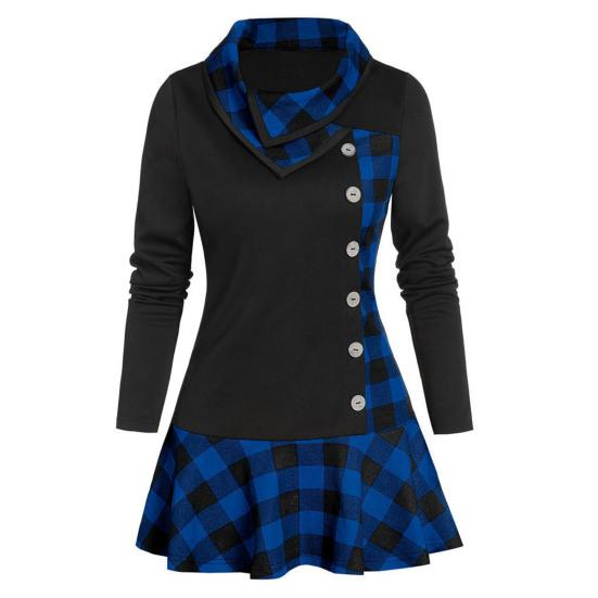 

Long Sleeve Ruffles Hem Party Dress Autumn Winter Overlapped Lapel Plaid Patchwork Mini Dress Ladies Clothing XL синій