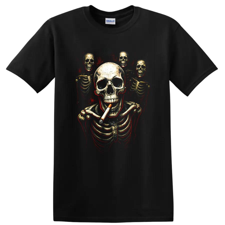Skull Skeleton Smoking Cigarette Gothic Horror T Shirt Grunge Halloween Dark Tee