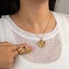 2-piece elegant and simple pleated flower pendant necklace with five petal flower earrings, versatile ladies' jewelry set