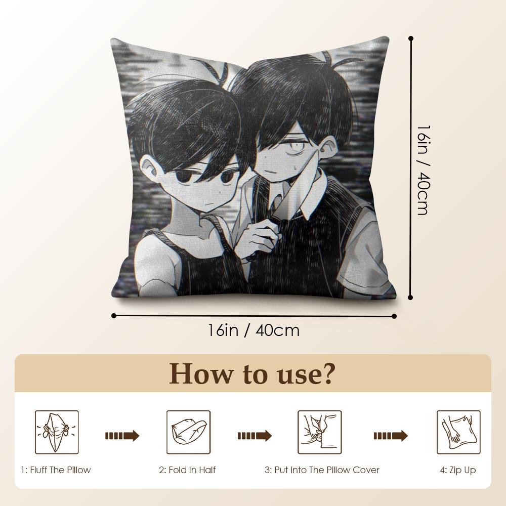 Game Anime O-Omori Cushion Cover Natural Linen Organic Fabric Double-Sided Printing Sofa Home Decor Gift Pillow Case