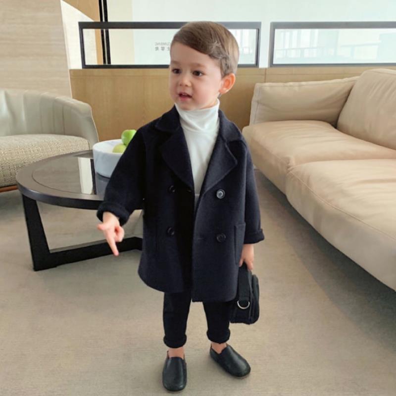 Boys' Spring & Autumn 2025 Windbreaker: Stylish Wool Coat for Small & Medium Kids - Korean Trend, Casual & Handsome.