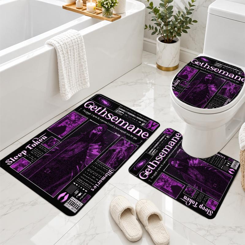 3Pcs Flannel Toilet Mat Set Sleep Token Bathroom Rug Non Slip Bath Carpet Home Decor
