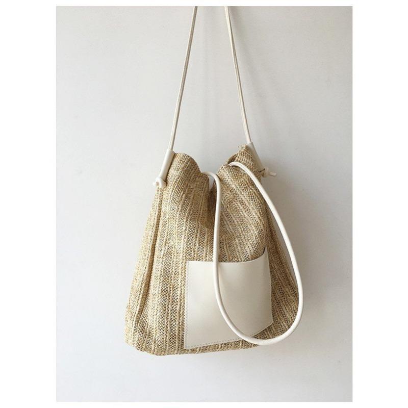 

Сумка-тоут Соломенная сумка на плечо Большая вместимость Сумка для покупок белый