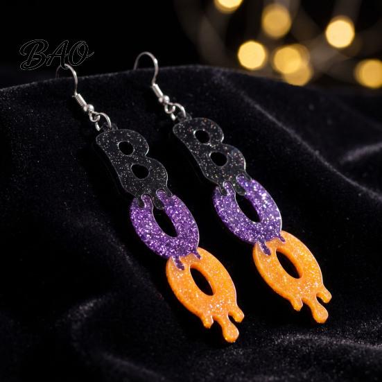 Festival Jewelry Accessories 1 Pair Glitter Halloween BOO Earrings, Sparkly Acrylic Black Purple Orange Fun Festive Party Boo Dangle Drop Earrings for