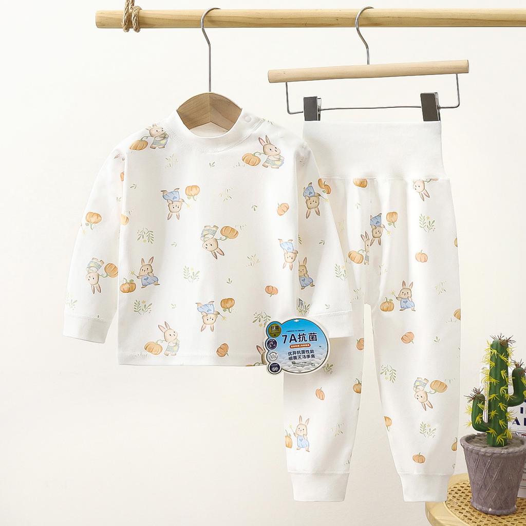 Kids Cotton High Waist Belly Protection Thermal Underwear Set For Boys And Girls Baby Autumn Long Sleeve Pants Pajamas
