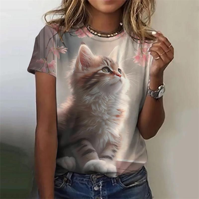 Neues lustiges Katze 3D-Druck Damen T-Shirt Weiblich Harajuku Freizeitkleidung Damenmode Niedliche Tiergrafik T-Shirts Mädchen Oberteile