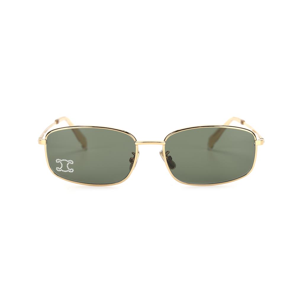 Celine Logo Metalowe Prostokątne Okulary Przeciwsłoneczne Damskie Okulary Przeciwsłoneczne Złote 4S285CMSB.