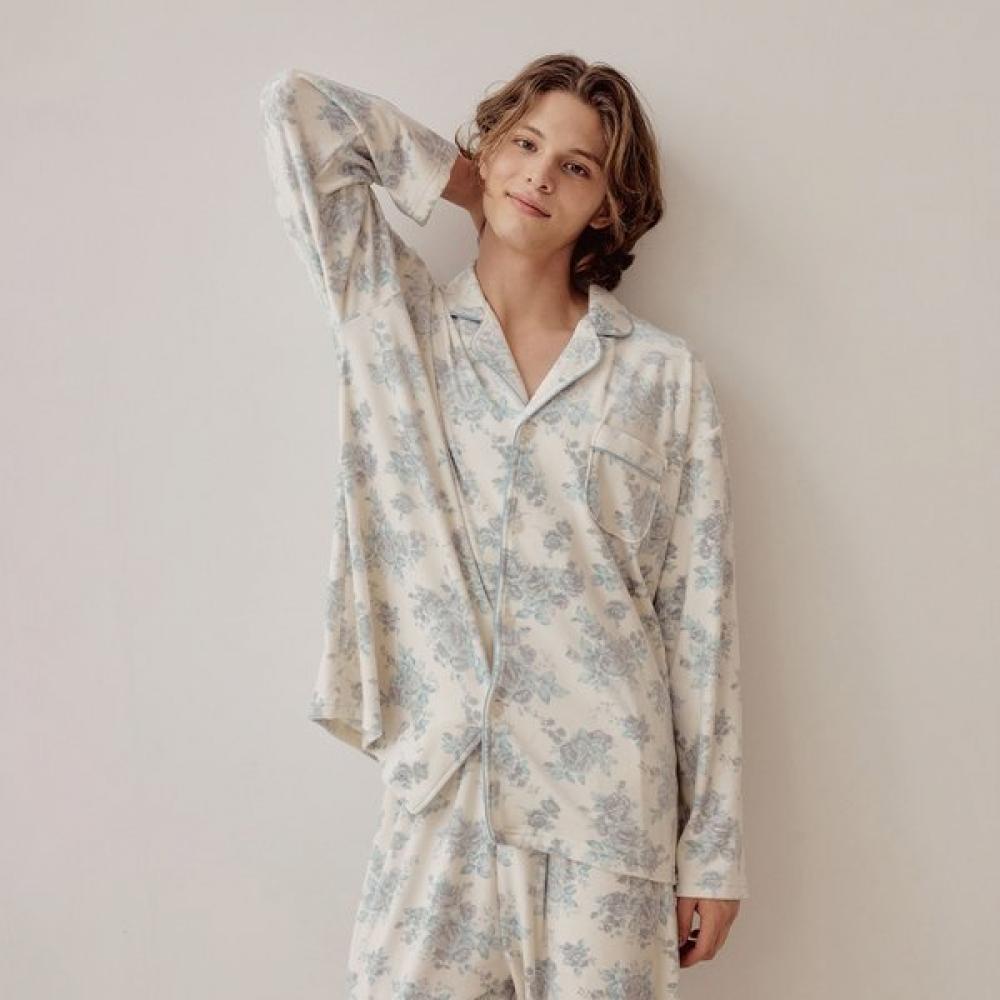 Lunaluz Men S Long Sleeve Two Piece pajamaS edenroSe Mink Span Collar Neck Blue/free