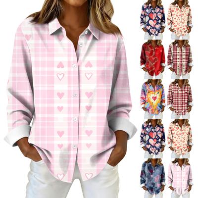 Women's Shirt Blouse Christmas Print Button Long Sleeve Casual Basic Shirt Collar Regular Top