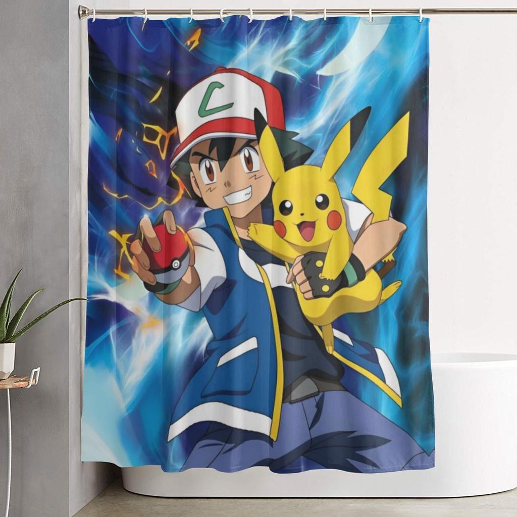 Kreslené postavičky Pokémonů Squirtle Sprchový závěs pro koupelnovou výzdobu Lehké sady sprchových závěsů 60X72 palců s háčky