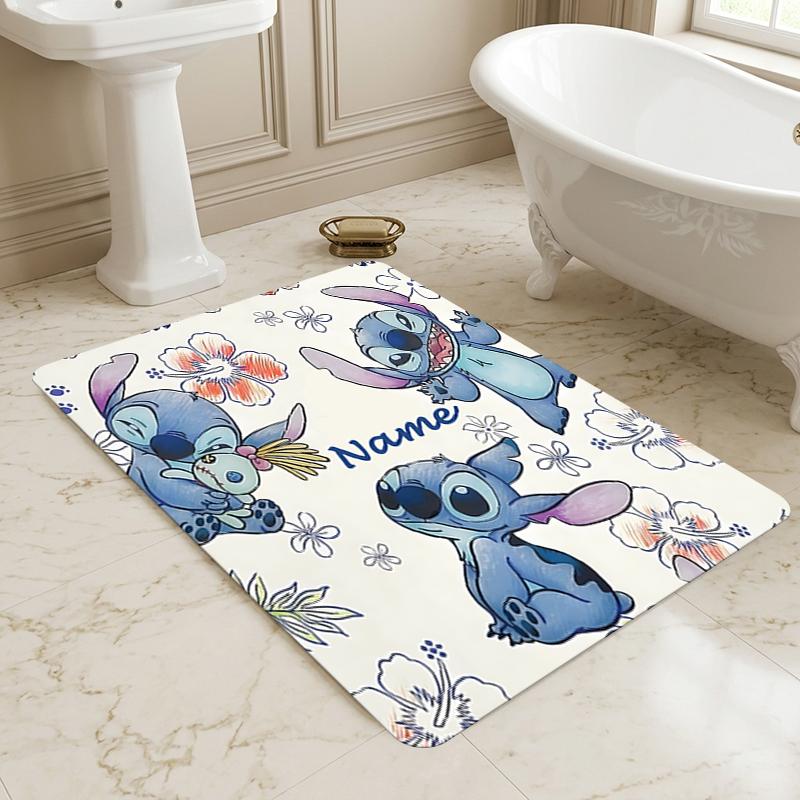 Custom Name Stitch Floral Living Room Non-Slip Area Rug Soft Carpet for Bedroom Kids Playroom Sofa Office Home Decor Doormat
