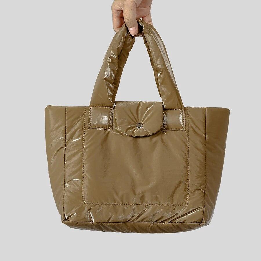 

Повседневная нейлоновая сумка-тоут с мягкой подкладкой, женские сумки на пуху, хлопковые простые кошельки для покупок большой вместимости, зимние кошельки 2024 г.