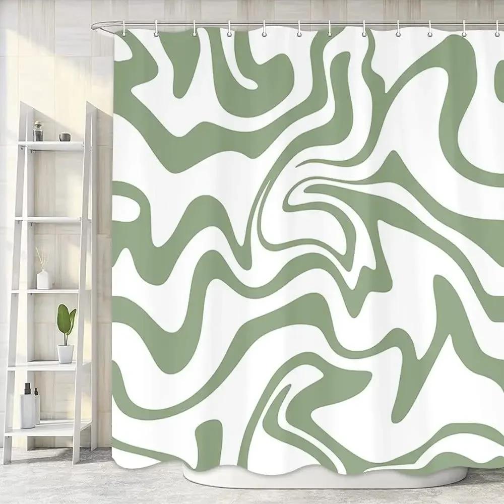 Pink Shower Curtain, Aesthetic 80 S Abstract Wave Swirl Cute Beige Shower Curtain, Retro Simple Bathroom Accessories