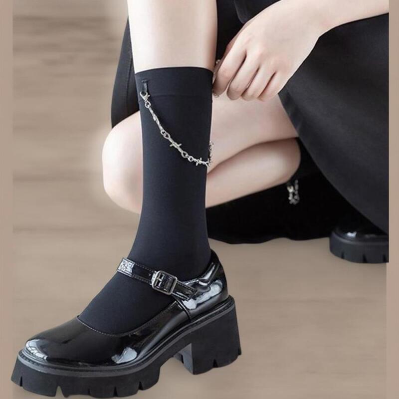 Women's Chic Chain Black Knee Socks