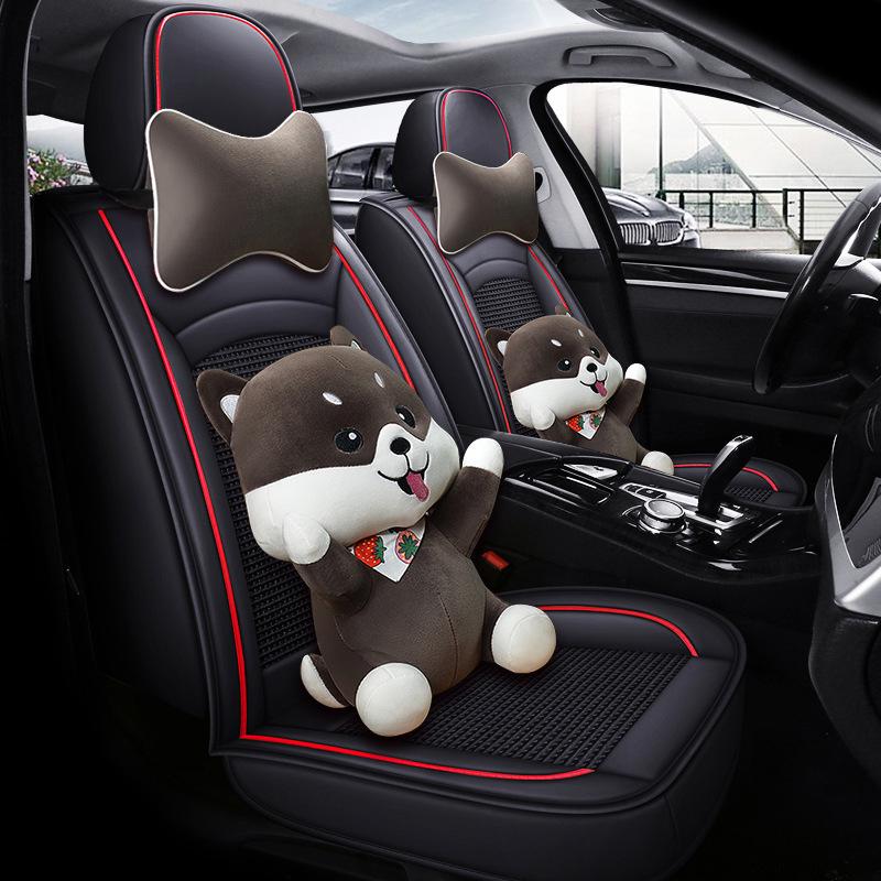 H8 Leather & Ice Silk Universal Car Seat Cover: Cartoon Design for All Seasons