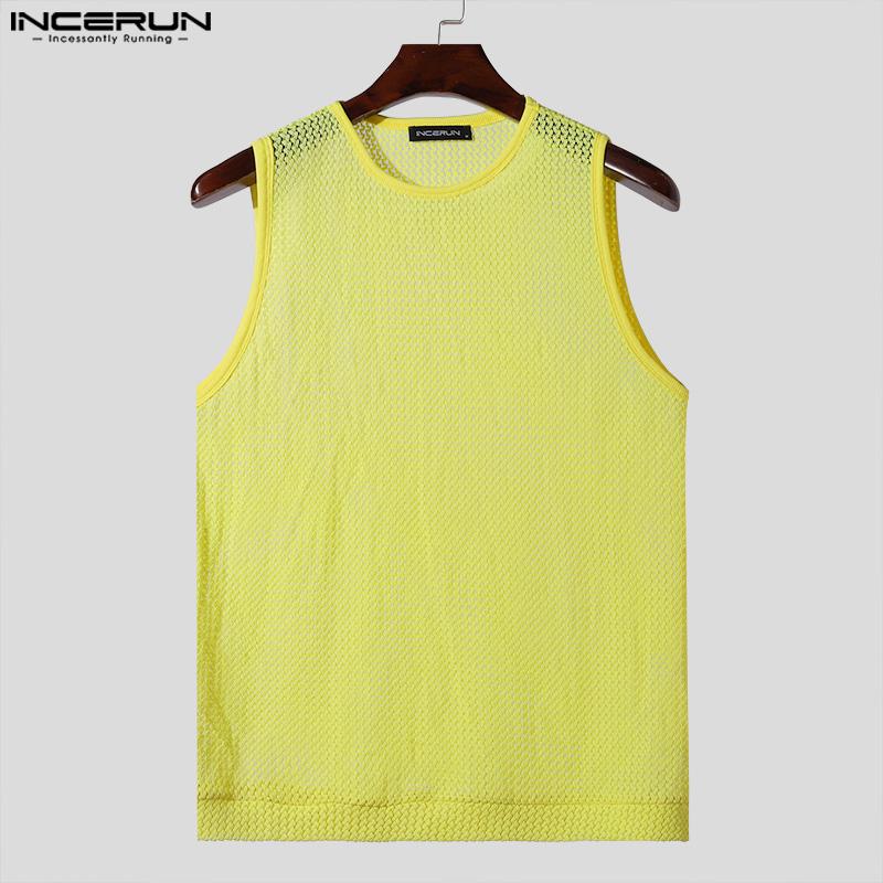 INCERUN Men Sleeveless See Through Hollow Out Beach Vest Tank Topss