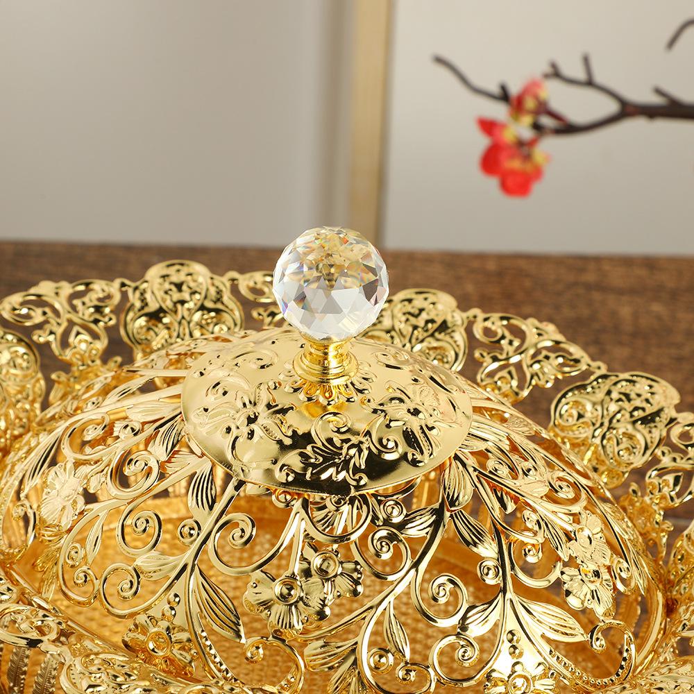 European Style Metal Fruit Plate with Cover High Foot Snack Tray for Weddings Hotels Living Rooms Dried Fruit Serving Dish