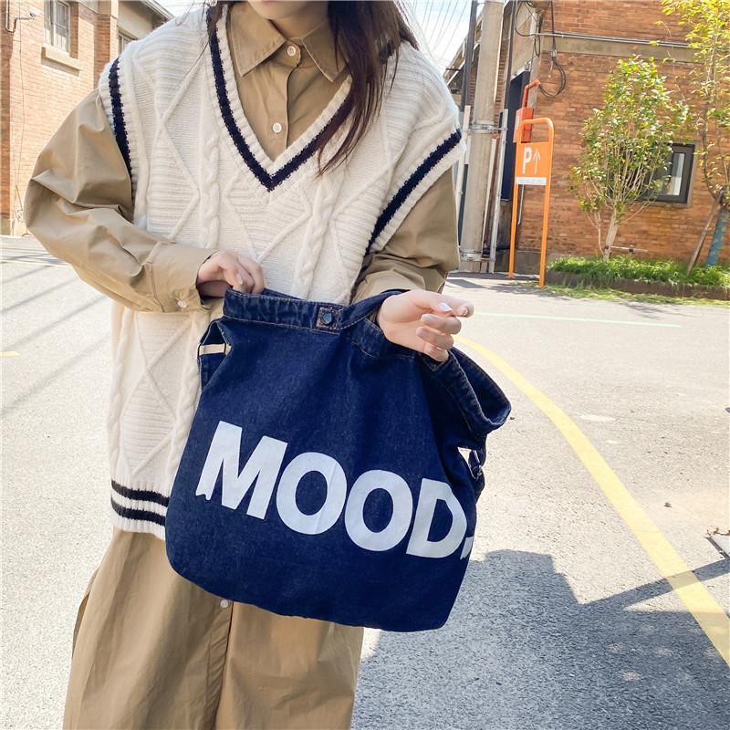 Letter Print Denim Crossbody Bag Large Capacity Student Shoulder Bag Men's Women's Handbags