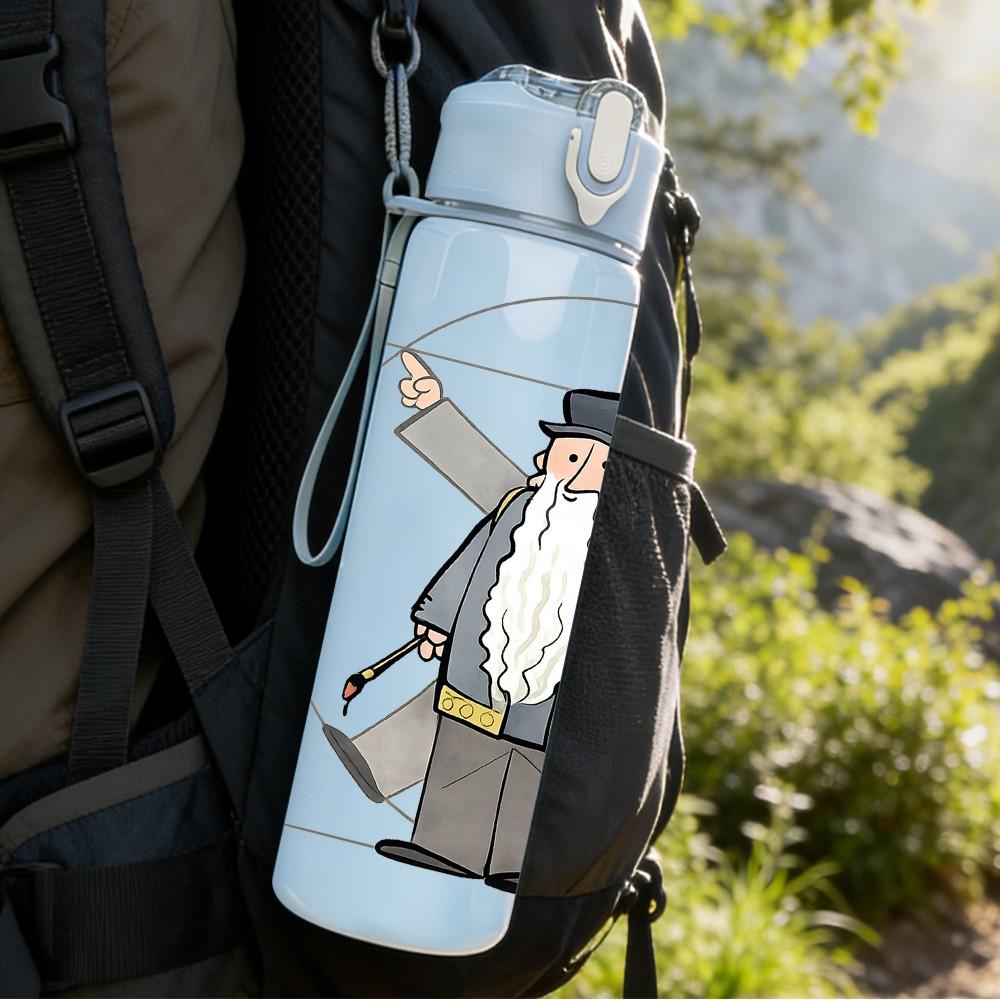 1PC Old Wizard Cartoon Pattern 750ml Color Plastic Sports Water Bottle Leakproof Flip Straw Lid Suitable for Sports Office Home Use
