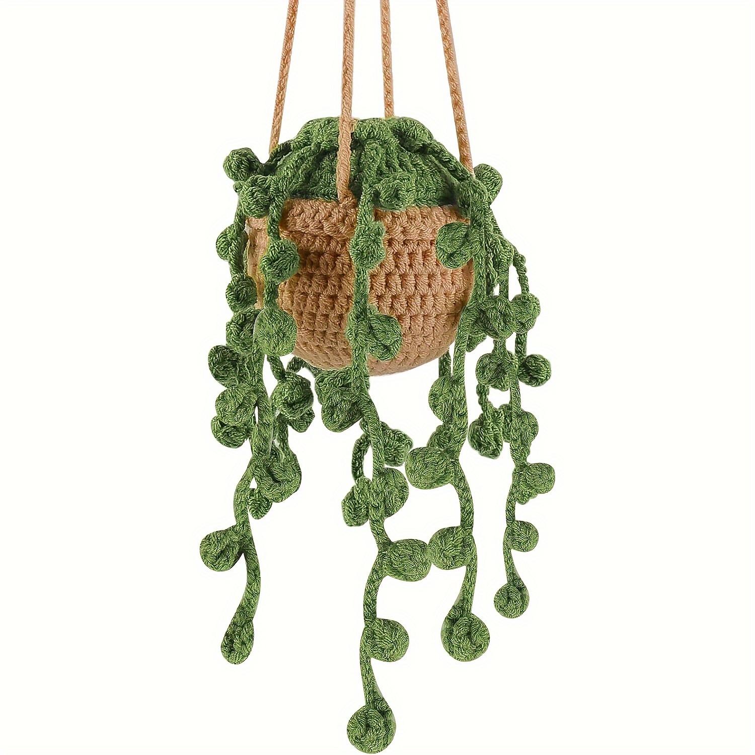 

Crochet Hanging Plants & Car Mirror Decor, Boho Desk Ornaments. Handmade Knitted Accessories. зелёный