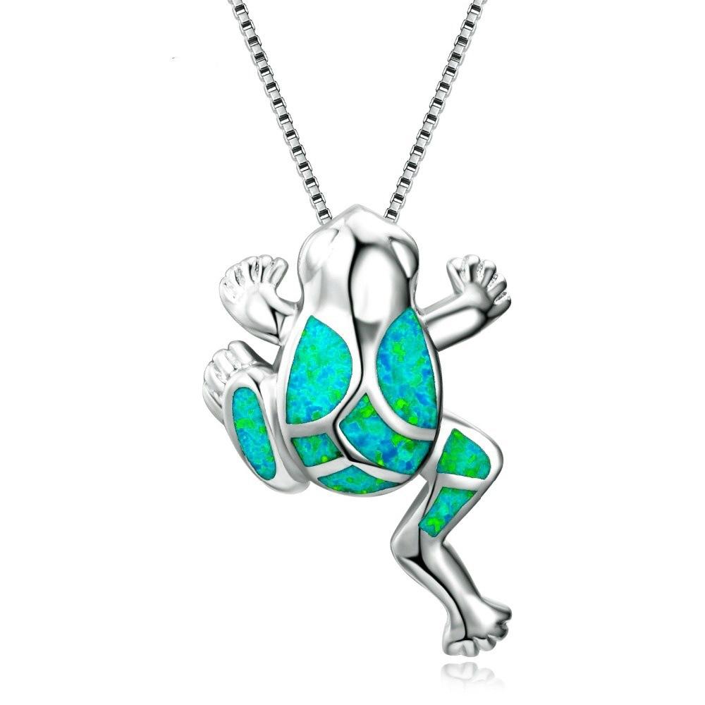 Bohemia Cute Frog Pendant Necklace For Women Inlay Blue Imitation Opal Necklace Wedding Party Jewelry Christmas Gifts for Her