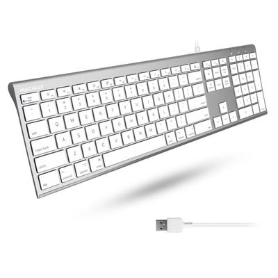 Macally Mac Wired Keyboard US Layout All Aluminum Frame Slim Quiet Scissor Keys with Numeric Keypad ACEKEYA