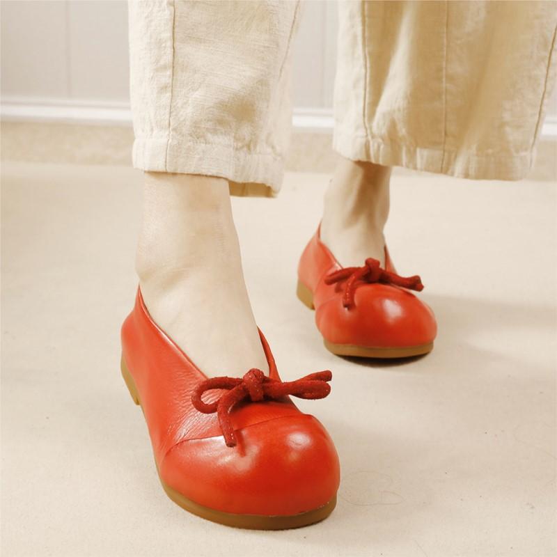 Johnature Dámské boty z pravé kůže, ploché boty s měkkou podrážkou, motýlí mašle, mělké nazouvací boty