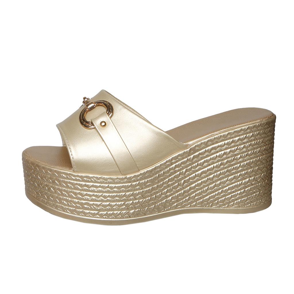 Pegged Platform Women's Open-toe Thick-soled Wedge Slip-on Large Size Open-toe Slip-on Shoes
