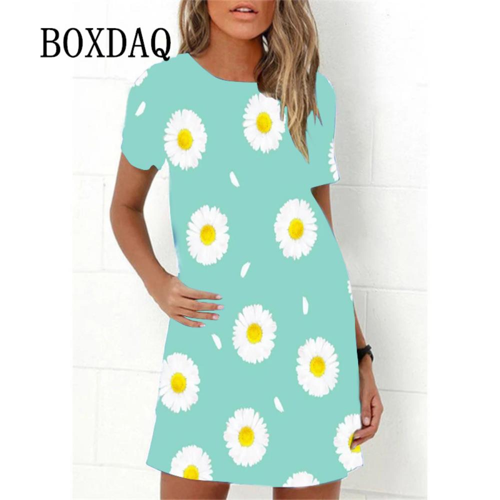 

Ladies Spring Summer Dress Rainbow Flowers Print Dress Fashion Elegant Short Sleeve O-Neck Oversized Casual Party Wear Sundress 6XL