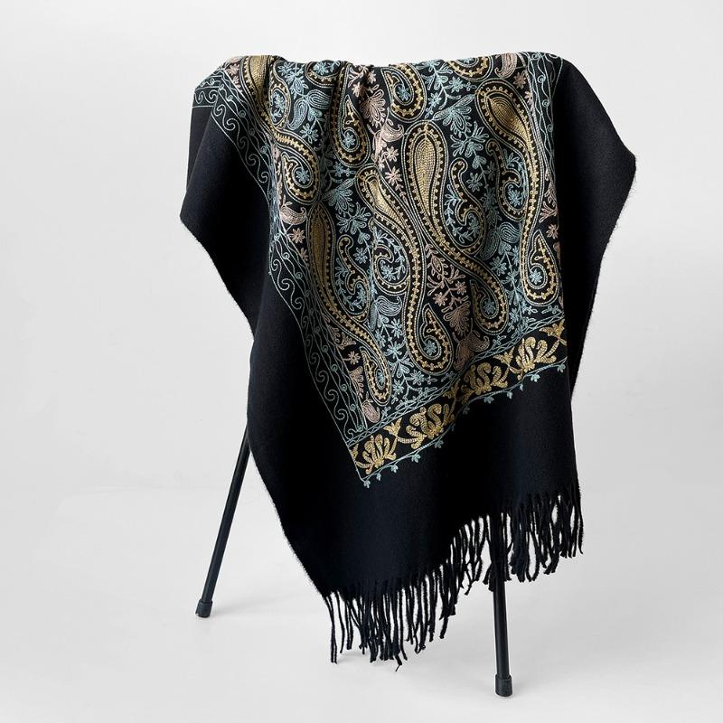 Embroidered cashew print scarf shawl long dual-purpose spring and autumn cape embroidered flower multi-functional scarf women