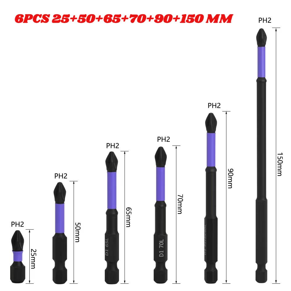 

Набор ударных бит PH2 Магнитный набор крестовых отверток Ударная бита Винт Легированная сталь Нескользящая крестовая отвертка Hexagonal