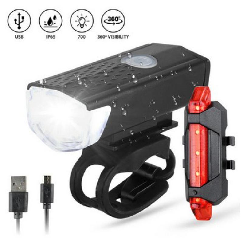 Bike Bicycle Light USB LED Rechargeable Set Mountain Cycle Front Back Headlight Lamp Flashlight
