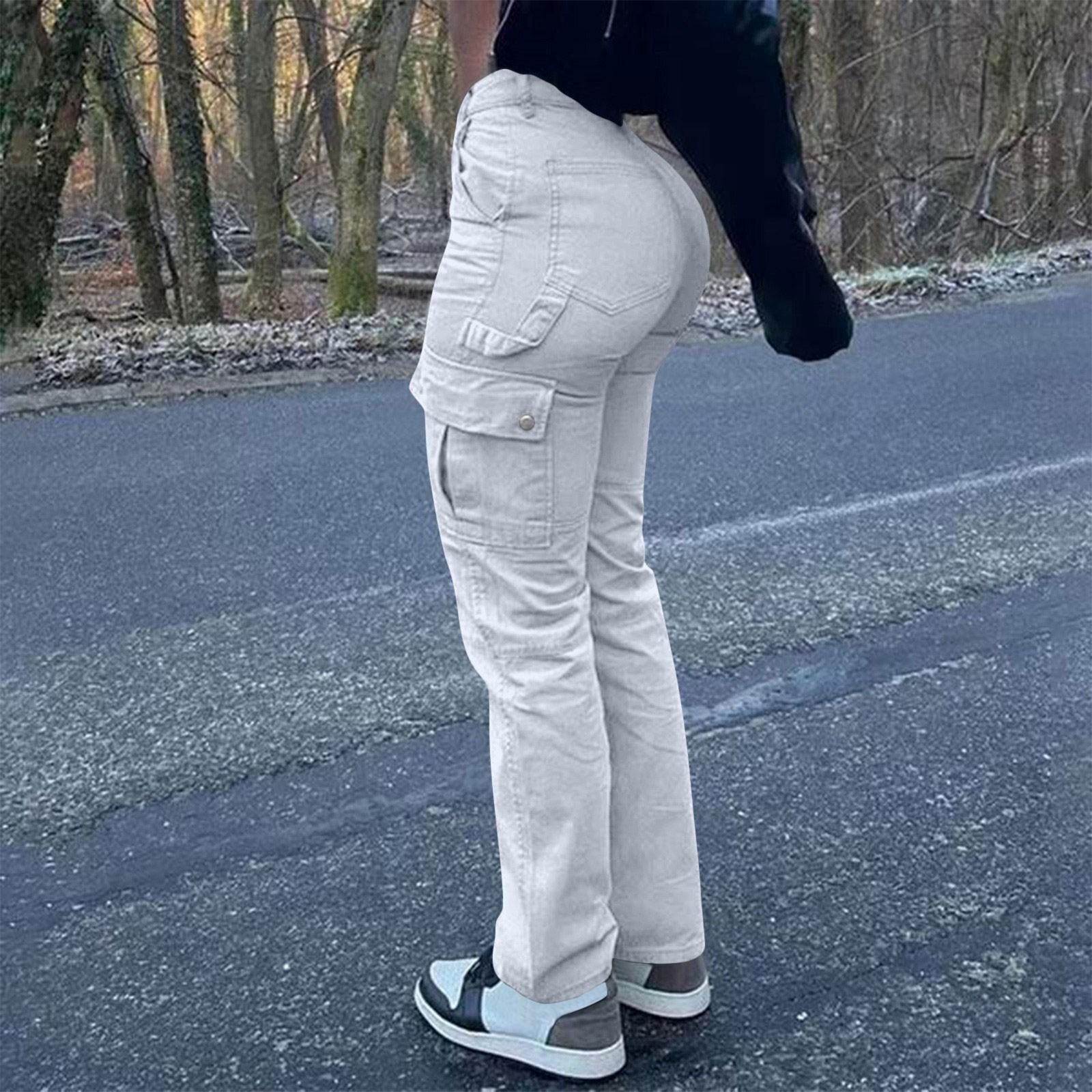 

Женские модные однотонные брюки-лифчики с высокой талией и несколькими карманами, рабочая одежда, джинсы XL белый