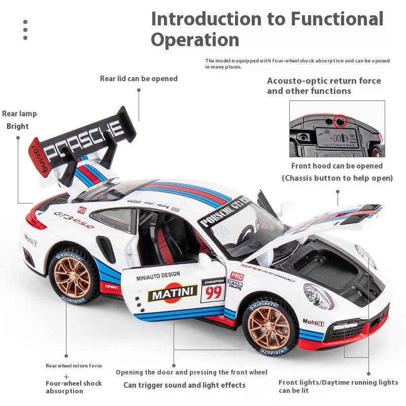 1/32 Scale Simulation Porsche 911 GT3 RSR Alloy Racing Model Ornaments Children's Holiday Gift, Open Door Sports Car Model Boy Toys