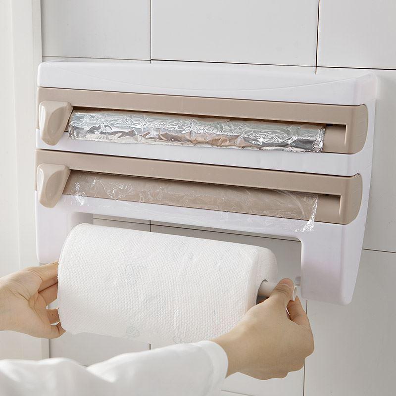 Wandmontierter Küchenfolien- und Papierrollen-Organizer mit Schneider
