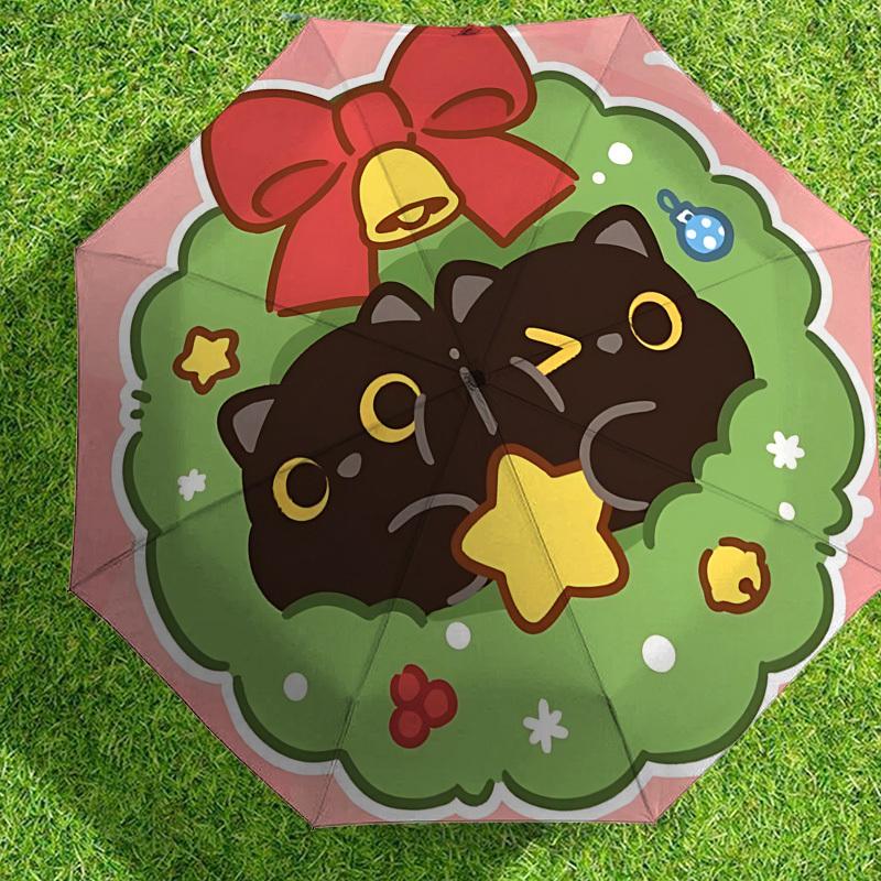 Christmas Cat Wreath Umbrella: A Festive, Auto-Opening Protection for Outdoor Adventures and Travel Gifts 050