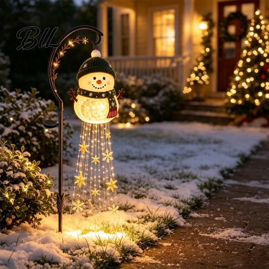 Pathway Stake Lights for Yard Solar Powered Christmas Garden Light, Outdoor Metal Easy Install Lawn Stakes Star Snowflake Waterfall String Lamp,
