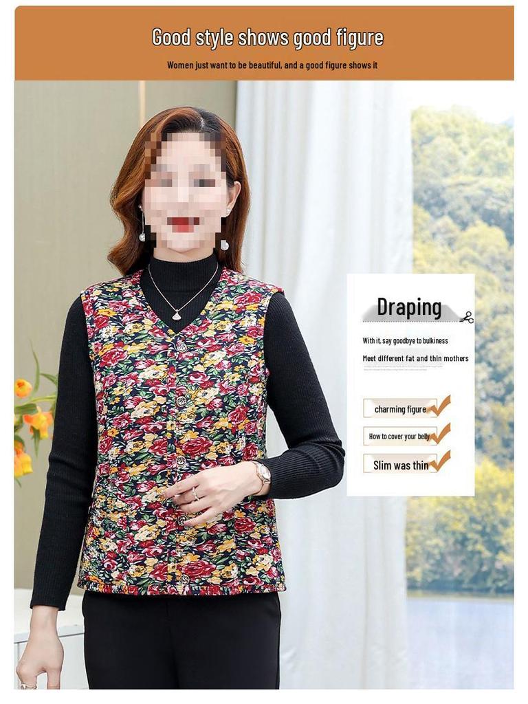 Camel Down Cotton Vest for Women - Autumn & Winter Versatile Shoulder Warmer for Middle-aged & Elderly Moms