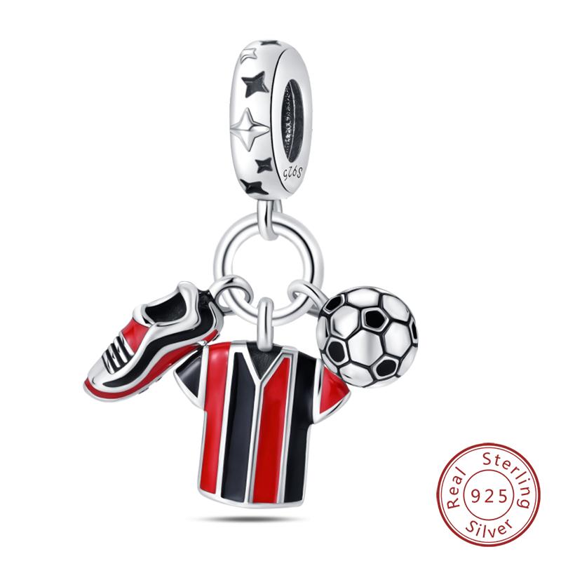 Original 925 Silver Sports Charm Beads Dumbbell Badminton Football Baseball Pendant For Bracelet Jewelry
