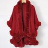 Women Double‑Layer Faux Fur Trim Poncho Shawl Winter Warm Open Front Cape Outerwear