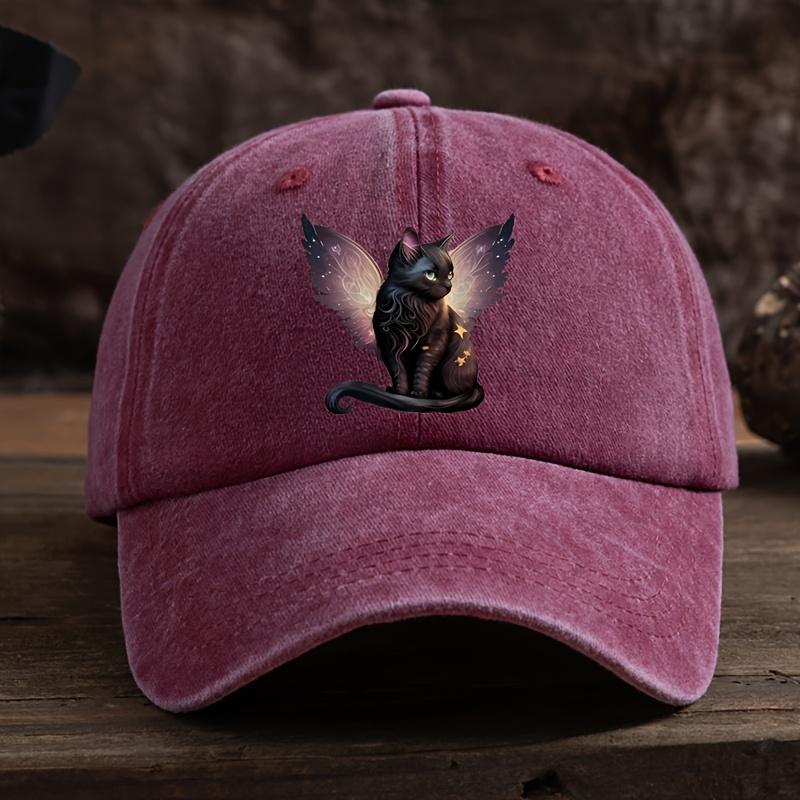 Retro Black Cat Wing Printed Baseball Cap for Men and Women, Suitable for Daily Leisure, Outdoor Sun Protection