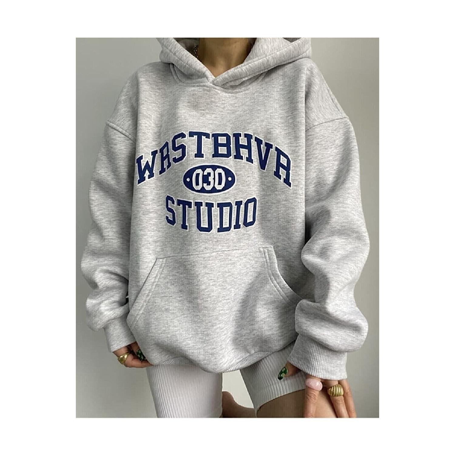 

Studio Printed Gray Hooded Oversize Sweatshirt S