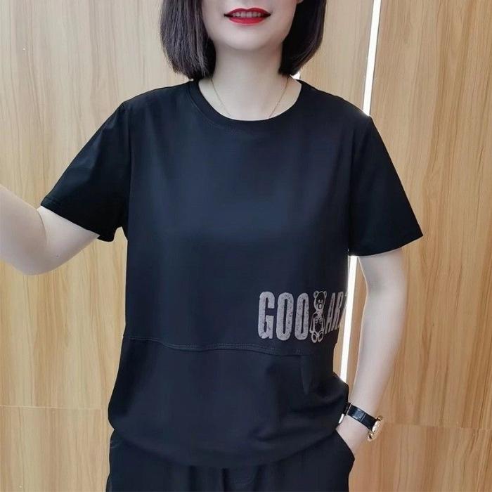 Short-sleeved T-shirt for Women's New Summer Loose and Slim Shirt for Middle-aged Mothers Fashionable Summer Top