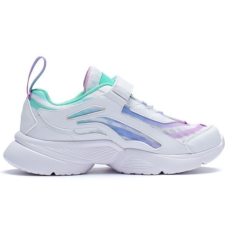 Li Ning Kids Big Aurora Sports Trend Non-Slip Anti-Kick Rebound Lightweight Casual Shoes Kids Casual Shoes Standard-White Light-Blue-Purple YKCQ274-92