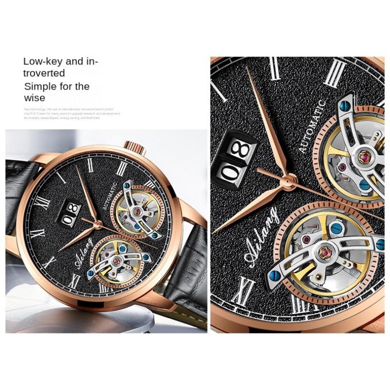 AILANG Herrenuhr, vollautomatische mechanische Uhr, doppeltes Schwungrad, wasserdicht, Kalendergürtel, Herrenuhr