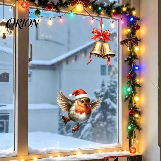 Christmas Window Clings Static Sticker, Decorative Reusable Redbreast Decal, PVC Festive Easy Apply Stickers Holiday Cling for Home Glass Doors