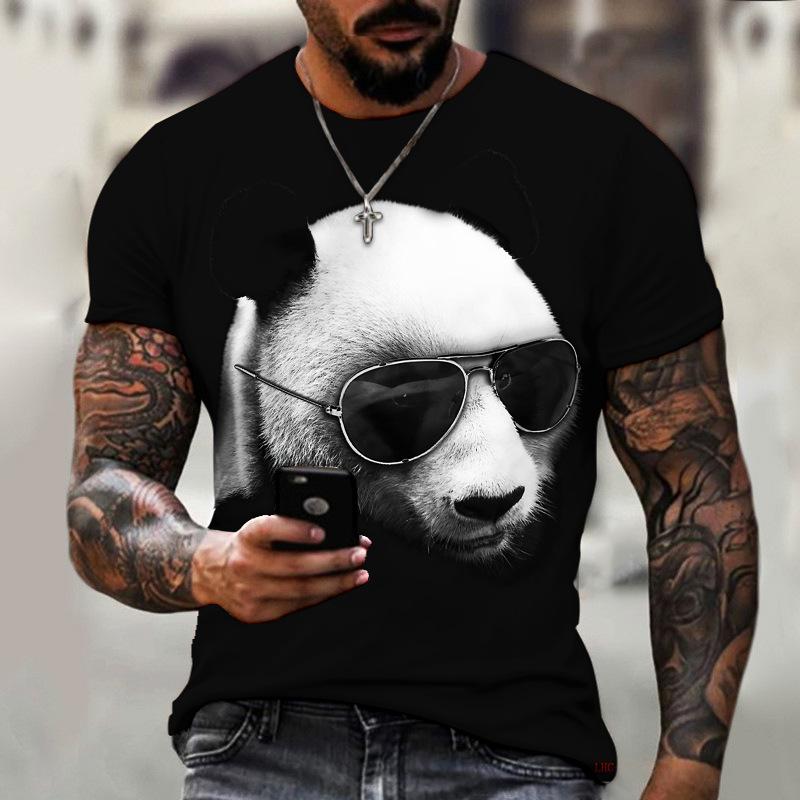 Summer Round Neck 3D Panda Print Top Fashionable Casual Short Sleeved Men's T-shirts