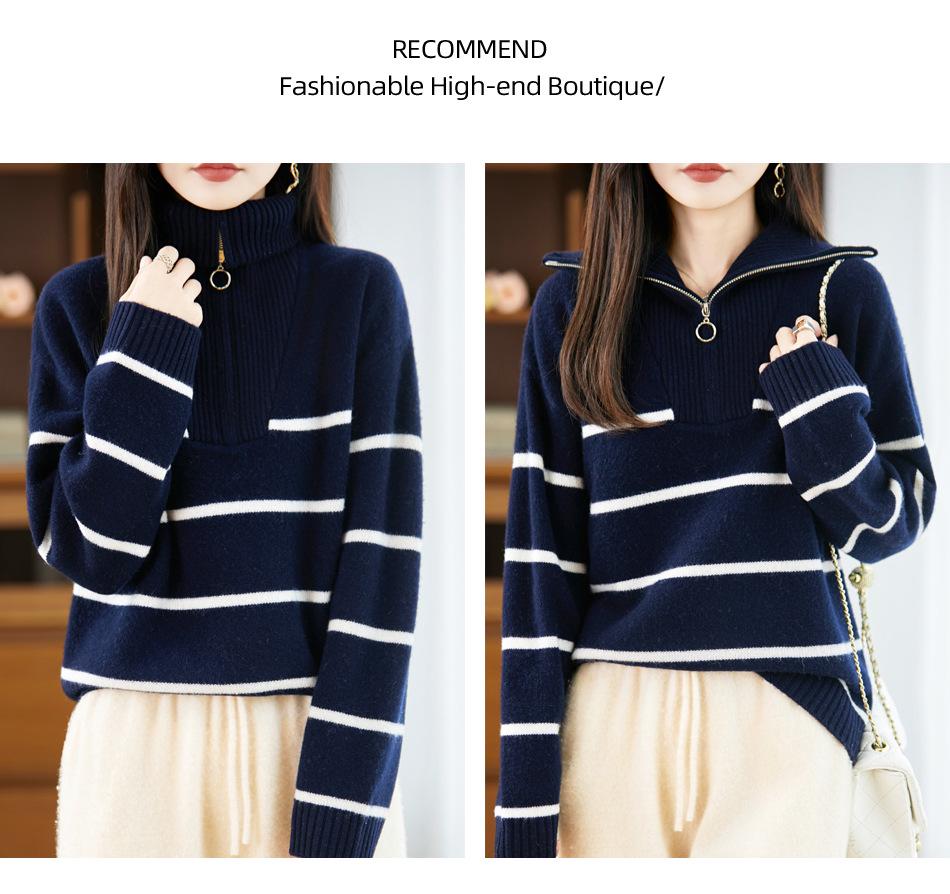 Women's Fashionable Pure Wool Coat - Autumn/Winter Thick Lapel Knitwear Sweater